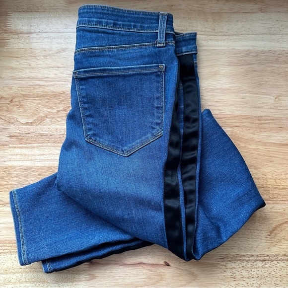 L’Agence - Margot Neptune Blue High-Rise Skinny Jeans with Black Tuxedo Stripe - Picture 9 of 11